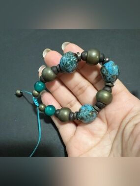 Turquoise & Bronze Beaded Stretch Bracelet